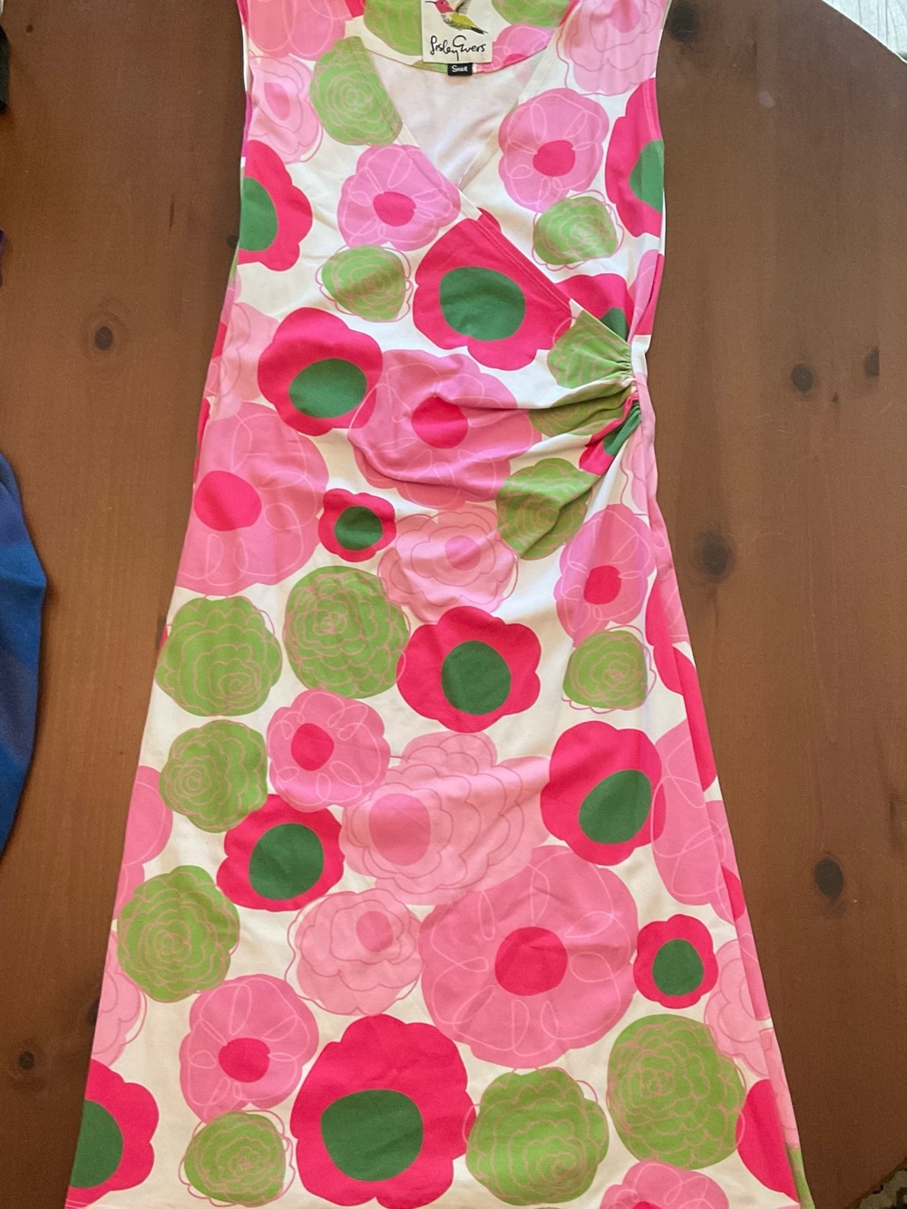 Lesley Evers Pink & Green Floral Wrap-Style Dress